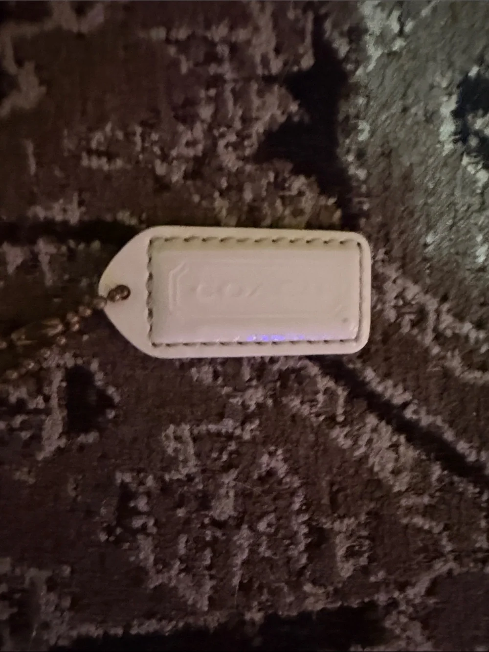 Coach Patent White Cream Leather Hang Key Tag with Ball Chain